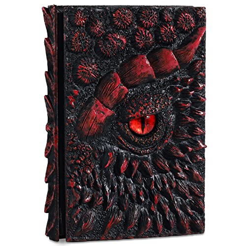 molshine A5 (7.3" x 5.1") 3D Dragon Embossed Journal,Resin Engraving Notebook,Retro Diary,100 Sheets Blank Paper,Hardcover Travel Notepad for Writing,Sketchbook,Collection,Gift,Decoration (Red) - color: Dragon Eye(Red)