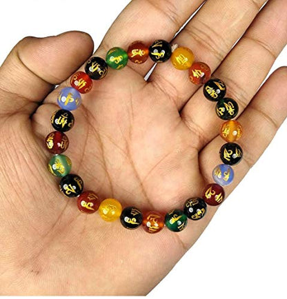Om Mani Padme Hum Engraved Multicolor Stone Crystal Bracelet - Natural Healing Stones for Reiki, Tarot & Feng Shui