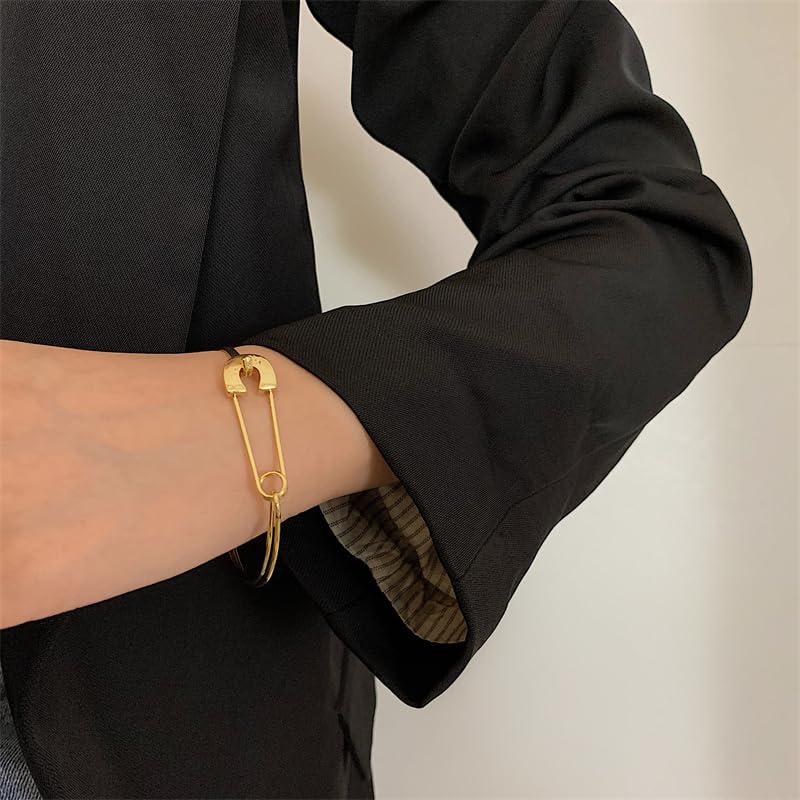 Paperclip Minimalist Bangle Bracelet for Women, Open Adjustable Cuff Bracelet Gold Stackable Dainty Jewelry Gift Set for Her