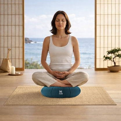 Zafu Meditation Cushion, 15" Round Buckwheat Yoga Pillow with Organic Cotton Cover - Teal