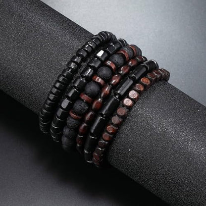 MILAKOO Mens Beaded Bracelets Tribal Wooden Elastic Adjustable Prayer Beads Wrap Cuff for Women - color: G: 6pcs