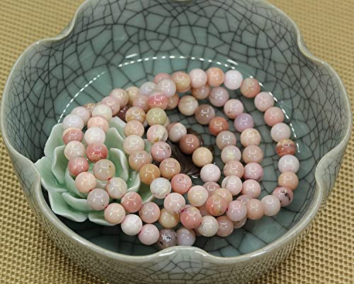 Angelstones Handmade Natural Healing Gemstone 8mm Round Beads Stretch Crystal Bracelet 7 Inch Unisex - color: Pink Opal