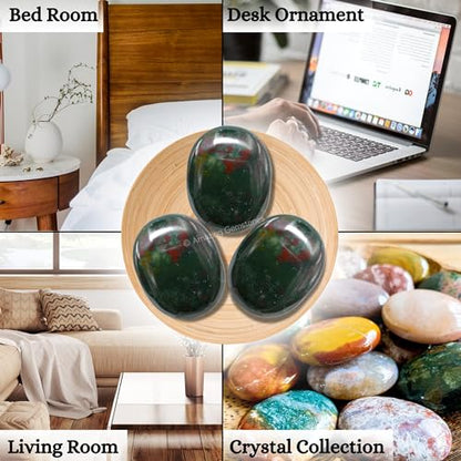 Amazing Gemstone Bloodstone Crystals and Healing Stones - Large Palm Stone Crystals Piedra - Crystal for Good Luck, Balanced Positive Energy, Meditation - Unique Stocking Stuffers and Gifts for Women - color: Bloodstone
