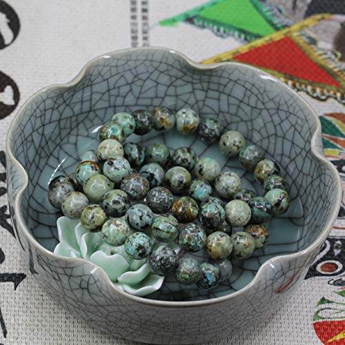 Keleny Fashion Crystal Man Women Stretch Bracelet 10mm Round Beads Rock Jasper 7 Inch Unisex - color: Green African Turquoise Pine