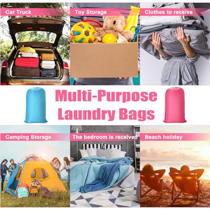 Nuogo 20 Pcs Laundry Bag Washable Travel Laundry Bags with Drawstring Lock Closure Large Heavy Duty for Camping Tent Blankets Dirty Clothes Yarn Fabric Storage, 38 x 24 Inches(Pink, Blue) - color: Pink, Blue