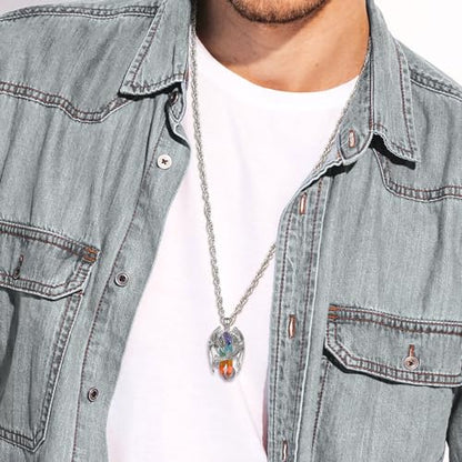 INFUSEU Unique Dragon Necklaces with Healing Crystal Stone for Men Women, Personalized Spiritual Gifts, 24 Inch Chain - color: Chakra