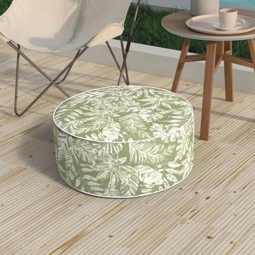 Outdoor Patio Inflatable Ottoman, 21x9 Inch Portable Stool Ottoman with Handle, Round Footrest Stool for Home Garden Camping, Tropical Leaf Green - color: Tropical Leaf Green, size: 21"D x 21"W x 9"H