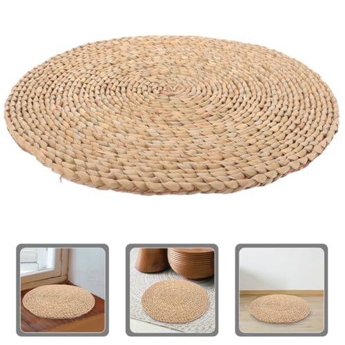 ERINGOGO Woven Yoga Meditation Pad Floor Cushion 20x20cm Dark Straw Root Braided Sitting Mat for Home Meditation and Zen Practice