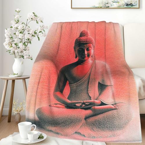 Buddha Meditation Blanket, Tranquil Red Gradient Design with Spiritual Aesthetic, Lightweight Throw for Living Room Bedroom Yoga, Zen Home Decor, Soft Blanket for Adults and Teens, 50"x40"