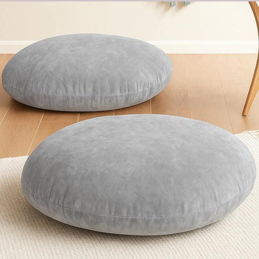 Codi Meditation Cushions Set of 2 – Large Round Floor Pillows for Adults with Removable Washable Cover, Soft and Supportive Floor Cushion for Yoga, Seating and Dog Bed, 32 inch - Grey - color: Grey, size: 2 Pack