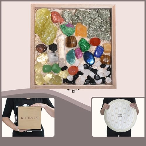 38 Pcs Crystals and Healing Stones. 65 oz Healing Crystal Set for Meditation, Crystal Collection, Decor. Oletiacisi Crystal Abundance Set. Sacred Geometric mat Help Setup a Crystal Grid