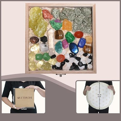38 Pcs Crystals and Healing Stones. 65 oz Healing Crystal Set for Meditation, Crystal Collection, Decor. Oletiacisi Crystal Abundance Set. Sacred Geometric mat Help Setup a Crystal Grid