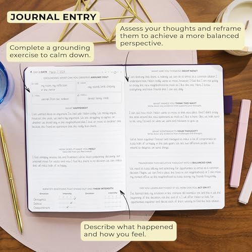 Clever Fox Mental Health & Anxiety Journal – Guided CBT Journal with Prompts for Self Help & Stress Relief – Mood & Emotion Tracker (Purple)