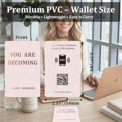 Daily Affirmation Card for Women with NFC & QR – Tap or Scan for Daily Positive Affirmations – Self Love, Confidence, Mindfulness – No App, No Subscription – Wallet Size PVC (Becoming · Blush Pink)