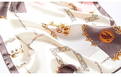 100% Mulberry Silk Long Scarf for Women Large Shawls for Headscarf and Neck- Oblong Hair Wraps with Gift Packed - color: Chains-pink&gray