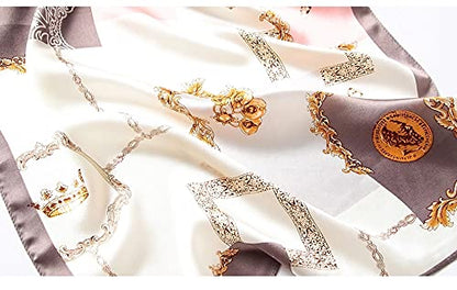 100% Mulberry Silk Long Scarf for Women Large Shawls for Headscarf and Neck- Oblong Hair Wraps with Gift Packed - color: Chains-pink&gray