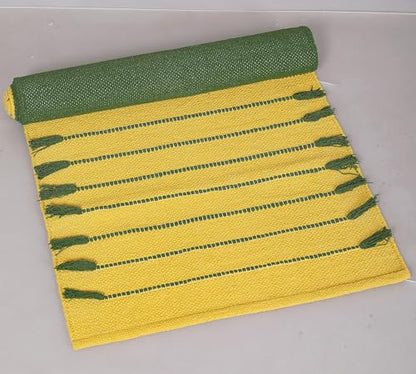 Handwoven Cotton Yoga Mat 24x72 Inch, Non-Slip Natural Yoga Rug, Soft Breathable Exercise Mat for Yoga, Pilates, Meditation & Home Workout, Green Yellow