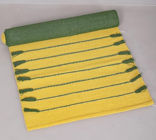 Handwoven Cotton Yoga Mat 24x72 Inch, Non-Slip Natural Yoga Rug, Soft Breathable Exercise Mat for Yoga, Pilates, Meditation & Home Workout, Green Yellow