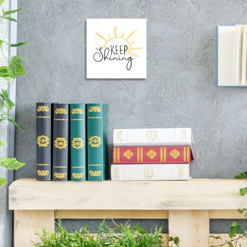 Wooden Box Sign "Keep Shining" 5x5x1 INCH, Inspirational Quote Decor, Uplifting Message Plaque, Rustic Encouragement Sign for Office Desk, Teacher Gift Idea Motivational Display - style: Keep Shining