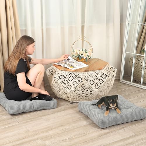 LOVMOC 22 inches Meditation Pillow, Square Large Floor Cushions for Adults, Thick Corduroy Floor Pillows for Sitting, Yoga, Living Room, Sofa, Tatami, LightGrey
