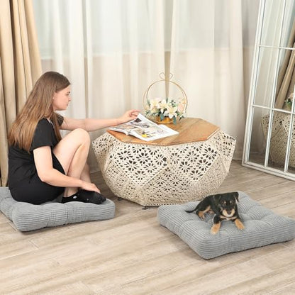 LOVMOC 22 inches Meditation Pillow, Square Large Floor Cushions for Adults, Thick Corduroy Floor Pillows for Sitting, Yoga, Living Room, Sofa, Tatami, LightGrey