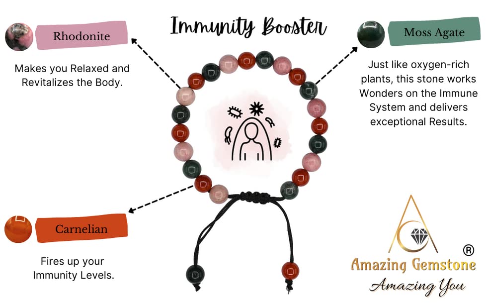 Amazing Gemstone Immunity Manifestation Bracelet - Carnelian Rhodonite Moss Agate Bracelet Set for Men Women Healing Calming Anxiety Stress Relief Gifts Pulseras Para Hombres Mujer Stocking Stuffers - color: Immunity Booster