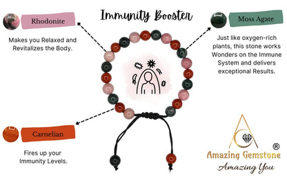 Amazing Gemstone Immunity Manifestation Bracelet - Carnelian Rhodonite Moss Agate Bracelet Set for Men Women Healing Calming Anxiety Stress Relief Gifts Pulseras Para Hombres Mujer Stocking Stuffers - color: Immunity Booster
