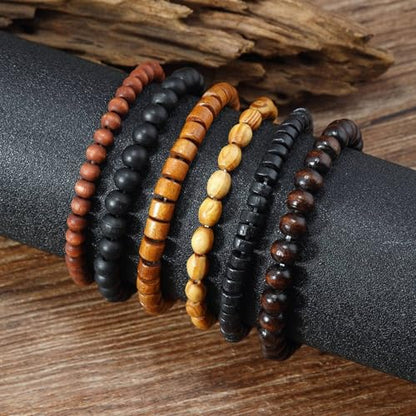 MILAKOO Mens Beaded Bracelets Tribal Wooden Elastic Adjustable Prayer Beads Wrap Cuff for Women - color: F: 6pcs