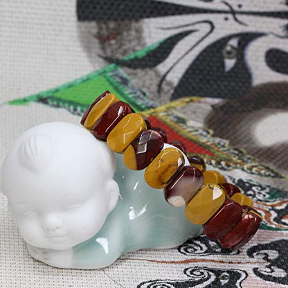 Keleny Semi Precious Stones 14mm Faceted Oval Beads Crystal Rock Elastic Bangle 7.5 Inch - color: Mookaite Jasper
