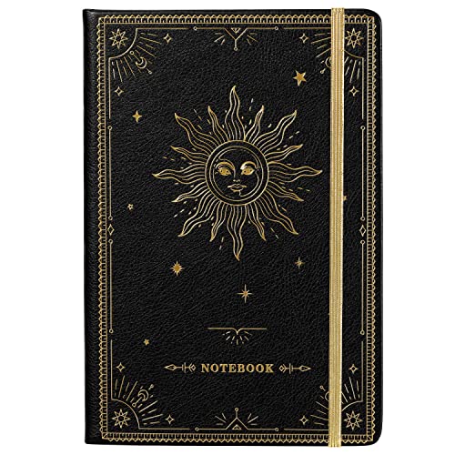 Artfan Ruled Notebook/Journal – Premium Thick Paper Classic Writing Notebook with Pocket + Page Dividers Gifts, Banded, Large, 128 Pages, Hard Cover, Lined (5.3" x 8.26") - Black - color: BLACK1