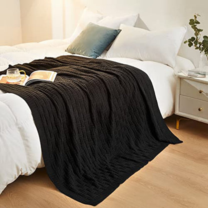 Aormenzy Soft Cozy Acrylic Throw Blanket, Cable Knit for Couch, Sofa, Bed - Black (1.7lb) - color: Black