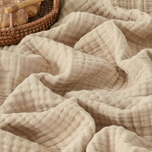 Muslin Blanket 100% Cotton Blanket Throw 50”x65”, Lightweight Breathable Summer Blanket Throw. Supersoft 4-Layer Gauze Throw Blanket for Sofa, Couch, Bed, All-Season Use, Sand