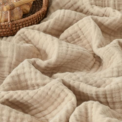 Muslin Blanket 100% Cotton Blanket Throw 50”x65”, Lightweight Breathable Summer Blanket Throw. Supersoft 4-Layer Gauze Throw Blanket for Sofa, Couch, Bed, All-Season Use, Sand