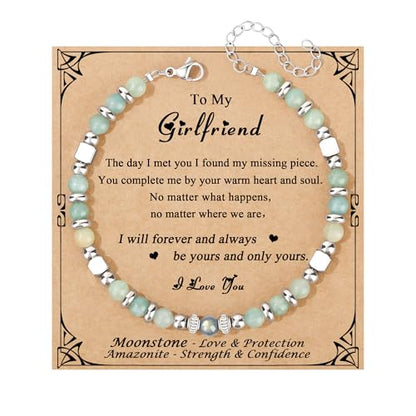 JoycuFF 𝗚𝗶𝗳𝘁𝘀 𝗳𝗼𝗿 𝗪𝗼𝗺𝗲𝗻 𝗠𝗼𝗼𝗻𝘀𝘁𝗼𝗻𝗲 𝗕𝗿𝗮𝗰𝗲𝗹𝗲𝘁 Amazonite Colorful Imperial Jasper Stainless Steel Beads Bracelets, Graduation Christmas Valentines Mothers Day Birthday Gifts - style: Girlfriend Gifts