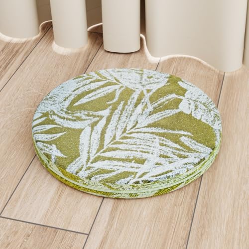 Round TPU Meditation Cushion, Floor Pillow, Breathable Mat for Yoga and Zen Practice, Firm Yet Soft Indoor Seat with Enhanced Posture Support (Green & White Thousand Leaves, 17.7" D x 3.1" H) - color: Green & White Thousand Leaves, size: 17.7" D x 3.1" H