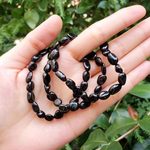 Adabele 1pc Natural Stretch Gemstone Bracelet 7mm-10mm Free Form Bead 7 Inch 7.5 Inch Healing Crystal Engergy Quartz Chakra Jewelry Women Birthday Gift - color: Black Tourmaline, size: 7 Inch (bead size 7-10mm)