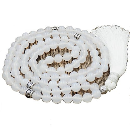 mala Beads Necklace for Women Man, mala Bracelet, Prayer Beads Necklace - color: white agate