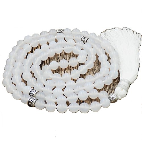 mala Beads Necklace for Women Man, mala Bracelet, Prayer Beads Necklace - color: white agate