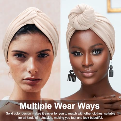 DRESHOW African Turban for Women Knotted Hairwraps for Sleeping Turban Headwraps Head Warmer Scarf for Black Women Chemo Cap - color: 1 Pack Style 2: Dark Beige