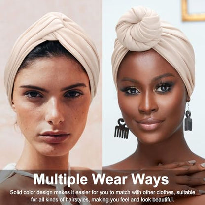 DRESHOW African Turban for Women Knotted Hairwraps for Sleeping Turban Headwraps Head Warmer Scarf for Black Women Chemo Cap - color: 1 Pack Style 2: Dark Beige