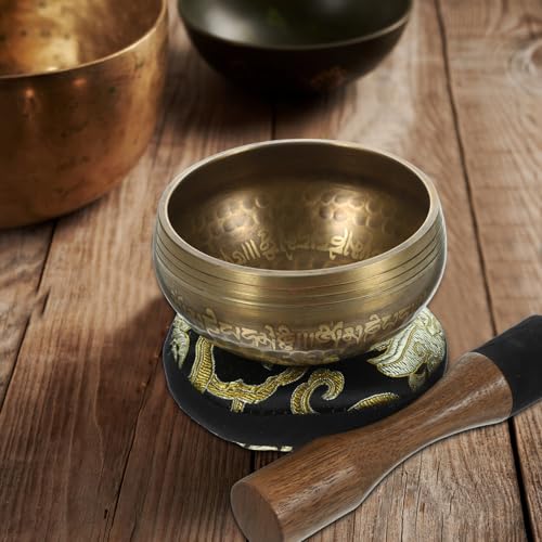 BESPORTBLE Yoga Meditation Bowl Hand-hammered for Mindfulness and Peace of Mind Handmade Singing Bowl Set for Yoga Vipassana and Spiritual Relaxation Gift for Men and Women