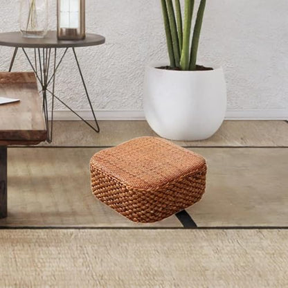 Rattan Cushion for Floor Seating, Meditation Pad for and Relaxation, Dark Square Stool - color: Dark Square Stool