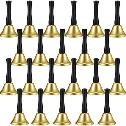24 Pieces Hand Bells Silver Steel Service Handbells Black Wooden Handle Diatonic Metal Bells Musical Percussion (Gold)