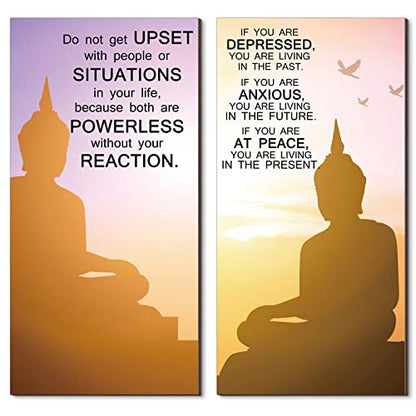 Blulu 2 Pcs Buddha Quote Decor Buddha Inspirational Quote Wall Art Meditation Room Chakra Decor Zen Wooden Hanging, Spiritual Gift for Home Yoga Living Room Women(at Peace) - style: At Peace