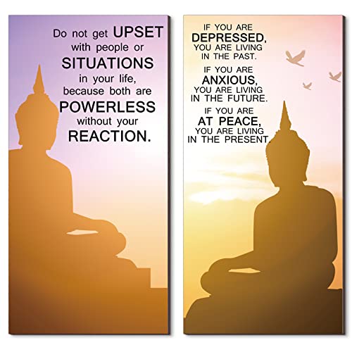 Blulu 2 Pcs Buddha Quote Decor Buddha Inspirational Quote Wall Art Meditation Room Chakra Decor Zen Wooden Hanging, Spiritual Gift for Home Yoga Living Room Women(at Peace) - style: At Peace