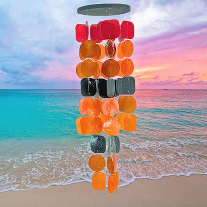 Bellaa 20720 Wind Chimes for Outside Capiz Sea Glass Shells Orange Red Black Outdoor Windchimes Home Garden Patio Yard Lawn Unique Gifts Mom Grandma - color: Y Fire