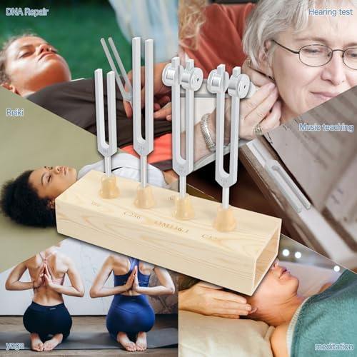 EASTROCK Tuning Fork 4 pcs Set for Music (384 hz, 256 hz, OM136.1 hz, 128 hz) for Sound Healing Meditation Energy Work Therapy Yoga - 4pcs Tuned Forks - size: 4SET+RB