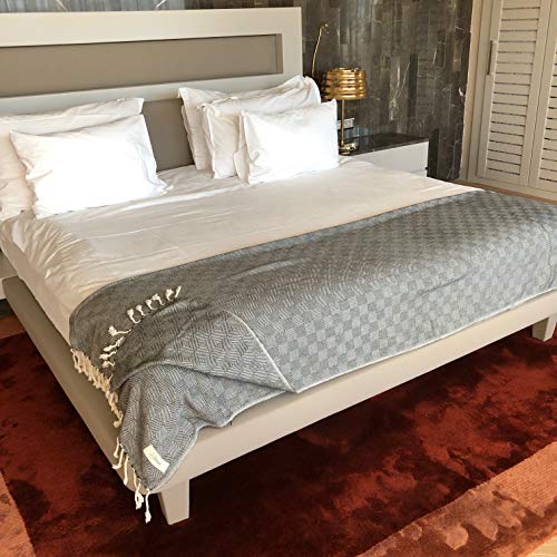 Bersuse 100% Cotton Milas XL Throw Blanket for Couch - 100% Cotton Lightweight Durable Throw Blanket, Big Blanket for Sensitive Skin, Decorative and Versatile - 60x90 Inches, Grey