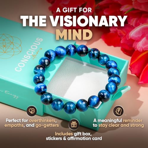 Conscious Items Spiritual Bracelets for Women & Men, Healing Crystal Bracelet with Natural Stones for Meditation, Chakra Alignment & Inner Transformation - style: Hawk's Focus