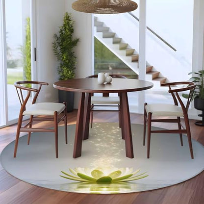 Zen Meditation Lotus Floral 8ft Round Rug Washable Area Rug for Living Room, Soft Large Non-Slip 8' Circle Dining Room Rugs Green Floral Modern Art Carpet for Bedroom Office Classroom Dorm - size: 8'(Round)